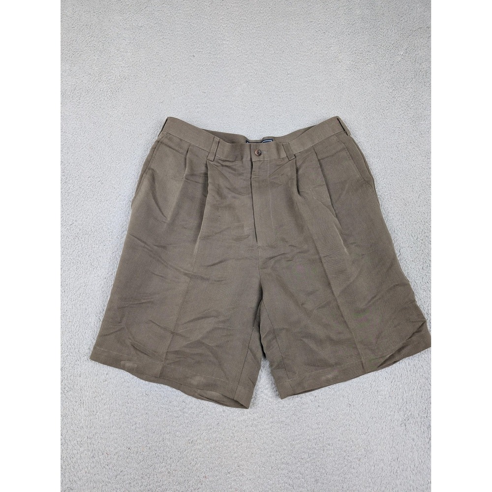 Andrew Fezza Dress Shorts Mens‎ 34 Brown Pleated Zip Fly Pockets Rayon Blend